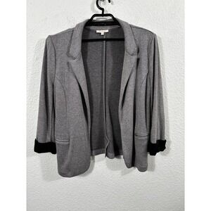 Skies Are Blue Blazer Womens XL Gray Knit Open Front Jacket Pockets Lightweight